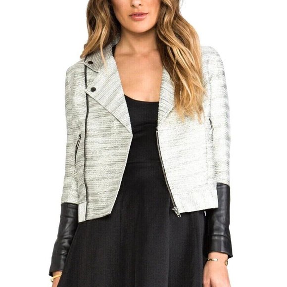 NWT Minkpink Silver Fox Motorcycle Style Jacket, Faux Leather Accents, Small - Picture 2 of 14